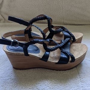 Black Strappy Wedge Sandals